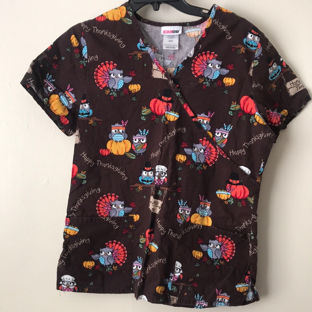 Owl Thanksgiving scrub top size s
